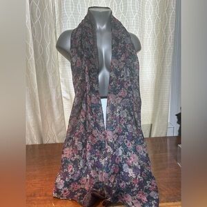 H&M Large Floral Scarf Pink/Black Design Use As Scarf on Bathing-suit Cover